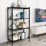 4-Tier Heavy Duty Foldable Metal Rack Storage Shelving Unit with Wheels Moving Easily Organizer Shelves Great for Garage Kitchen Holds up to 1000 lbs Capacity, Black - Image 2
