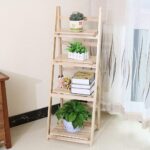 Makeup Toy 4-Tier Wooden Ladder Bookshelf - Foldable, Multifunctional Open Storage Rack - Plant Shelf for Living Room, Office, Balcony, Bathroom, Bedroom - Plant Stand & Bookcase Display (Natural) - Image 5