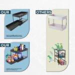 Qunix 1 Pc Under Sink Organiser│ Multi-Purpose Storage Cabinet Organiser For Kitchen & Bathroom│Space Saver 2-Tier Sliding Rack For Workspace│Compactable Nonslip Stand For Laundry With 4 Hooks【Black】 - Image 4