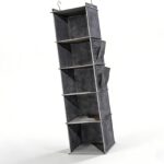Foldable 5-Tier Hanging Closet Organizer with 2 Side Pockets – Grey Fabric Storage for Clothes, Bags & Accessories