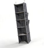 Foldable 5-Tier Hanging Closet Organizer with 2 Side Pockets – Grey Fabric Storage for Clothes, Bags & Accessories