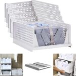 Stackable Clothes Plastic Storage Basket-Foldable Closet Organizer Shelf Cloth Holder-Drawer Rack Storage Containers Underwear Storage Bin for Wardrobe Cupboard Kitchen Bathroom Large White*5