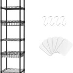 6 Tier Wire Shelving Unit, Isyunen Metal Standing Shelf Units Storage Shelves Rack Adjustable Heavy Duty Shelving Rack with Baskets for Kitchen Bathroom Laundry, Black