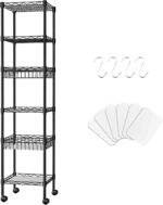 6 Tier Wire Shelving Unit, Isyunen Metal Standing Shelf Units Storage Shelves Rack Adjustable Heavy Duty Shelving Rack with Baskets for Kitchen Bathroom Laundry, Black