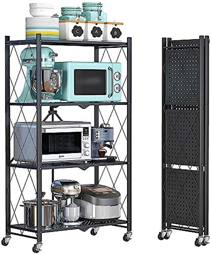 611vXL9t8L._AC_.jpg 4 Tier Foldable Storage Shelf Unit Heavy Duty Storage Black - Image 1