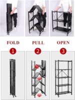 Showay Multishelf Foldable Storage Shelves For Garage Kitchen Home Closet, Metal Wire, Collapsible Organizer Rack On 4'' Wheel Casters, Metal Organizer Wire Rack, Black/White 5Shelfblack, Nu30499 - Image 3