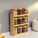 Bamboo Spice Rack with 9 Glass Jars & Airtight Wooden Lids – 3-Tier Kitchen Organizer for Spices, Herbs, Dry Fruits & Condiments – Countertop Storage Shelf for Home Kitchen - Image 7