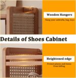 Bamboo Shoe Cabinet with Dustproof Cover, 6 Tiers Closed Entryway Shoes Shelf Freestanding Boots Storage Racks Organizer, Curtained Shoes Stand Kitchen Cabinet for Home Office 70x24x99cm - Image 4
