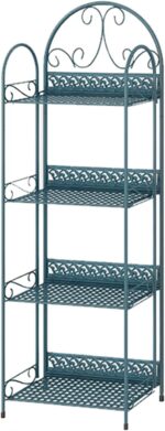 Foldable Shelving Unit(4-Tier), Metal Kitchen Shelving Microwave Oven Shelf Utility Storage Shelf for Living Room, Bathroom, Balcony(Size:Blue,Color:4-Tier) (4 Tier)