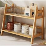 Kitchen Table Spice Rack, Household 2 Tier Mug Storage, Cabinet Coffee Cup, Mug Asphalt Shelf, Simple Bamboo Flower Holder Bookshelf (Wood Colour, Large)