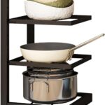 ROUNY Kitchen Pots And Pans Organizer For Cabinet, 3 Tiers Heavy Duty Pan Rack Under Sink Storage,Adjustable Metal Pan Rack & PotLid Holder for Kitchen Organizers and Storage