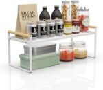 U-HOOME Kitchen Cabinet Pantry Shelf,Cupboard Stand Spice Rack Organizer,Stackable Countertop Organization and Storage For Kitchen Bathroom Office (1 pack-White Large)