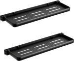 Folding Wall Shelf for Bathroom – 2-Tier Foldable Metal Floating Shelves with 90° Fold-Up Design, Wall Mounted Drop-Down Shelves for RV, Laundry Room, Toilet, Waterproof Durable Storage (2Pack,Black)