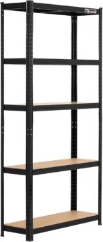 Rhino Racking - 5 Tier Heavy-Duty Industrial Storage Shelves - Black - 180x90x30cm