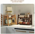 Kitchen Table Spice Rack, Household 2 Tier Mug Storage, Cabinet Coffee Cup, Mug Asphalt Shelf, Simple Bamboo Flower Holder Bookshelf (Wood Colour, Large) - Image 3