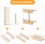 Bamboo Dish Drying Rack 3 Pack, Wooden Plate Organizer Holder for Dishes Bowls Cups Pot Lid Cutting Board, Kitchen Cabinet Storage Rack - Image 8