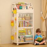 Kids Bookshelf, 2 Tier Montessori Bookcase Book Shelf with Wheels & DIY Pegboard, Foldable Storage Cabinet, Magazine Rack Book Storage Rack and Storage for Kids Rooms, Bedroom - Image 8