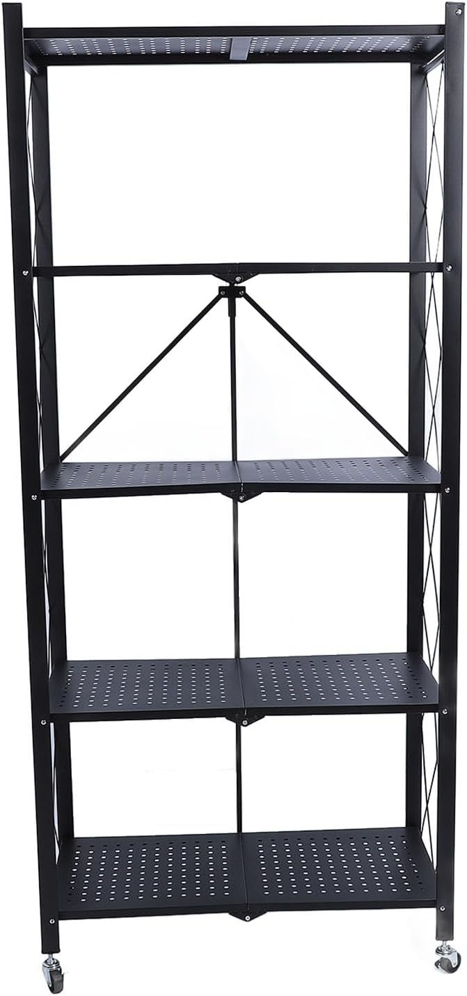 6175qsUTFTL._AC_SL1500_.jpg Metal Storage Shelves, Foldable Storage Rack with Wheels Heavy Duty Carbon Steel for Garage Kitchen Home Office (5 Tier) - Image 1