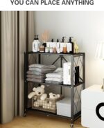 3-Tier Foldable Storage Shelf with Wheels - Metal Collapsible Shelving Unit Display, Rolling Cart for Books Kitchen Storage Shelves, Pantry & Closet Organizer，No assembly required White Color - Image 3