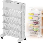 5 Tier Storage Rack, Multilayer Large Capacity Storage Shelf Organizer with Wheels, Multifunctional Storage Carts for Kitchen, Office, Living Room, Bathroom