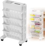 5 Tier Storage Rack, Multilayer Large Capacity Storage Shelf Organizer with Wheels, Multifunctional Storage Carts for Kitchen, Office, Living Room, Bathroom