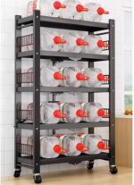 5-Tier Folding Storage Shelves, Rolling Heavy Duty Collapsible Shelves With Wheels, Metal Shelving Units Storage Rack For Kitchen Garage Shelf, Black, No Assembly