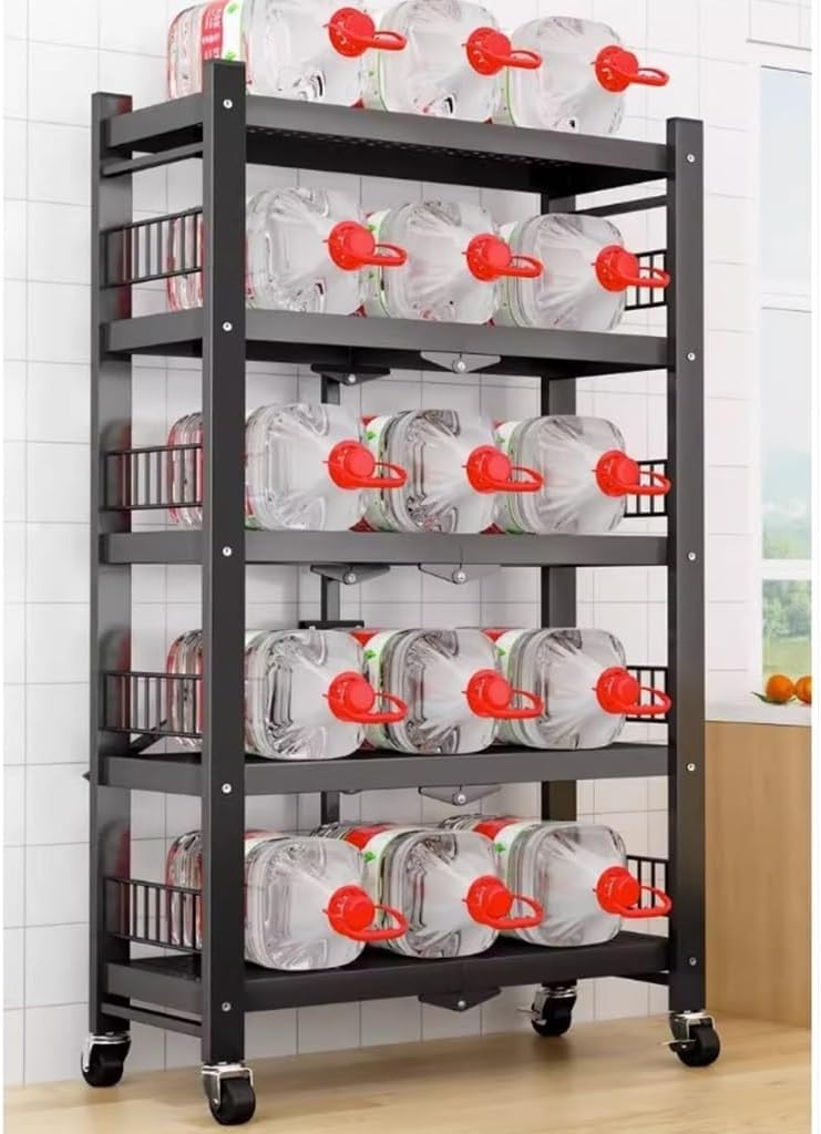 6196BM2ODCL._AC_SL1024_.jpg 5-Tier Folding Storage Shelves, Rolling Heavy Duty Collapsible Shelves With Wheels, Metal Shelving Units Storage Rack For Kitchen Garage Shelf, Black, No Assembly - Image 1