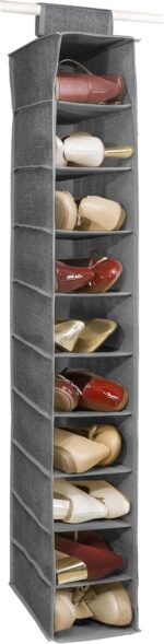 Hanging Shoe Organizer 10 Tier Hanging Shelves for Closet Organizers and Storage System，Foldable Design, for Wardrobe, Baby Clothes Organization and Storage（Gray）