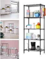 BEONE 5-Tier Wire Storage Shelving Rack Unit for Home Bathroom Kitchen, 5 Shelves Metal Kitchen (5-Tier, Black) Black 7323