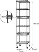 6 Tier Wire Shelving Unit, Isyunen Metal Standing Shelf Units Storage Shelves Rack Adjustable Heavy Duty Shelving Rack with Baskets for Kitchen Bathroom Laundry, Black - Image 6