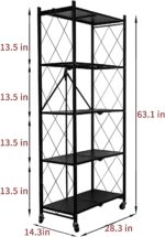 Toshionics Multi-Tier Foldable Shelving Unit, Heavy Duty Storage with Wheels Zero Assembly Rolling Cart for Home/Office/Garage/Laundry/Organizer, Metal Wire, Collapsible Organizer (5 layer, White) - Image 2