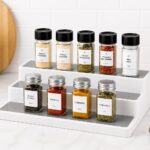 3-Tier Spice Rack Organizer – Non-Skid Kitchen Cabinet Shelf for Bottles, Jars & Seasonings | Expandable Countertop Storage Stand (White)