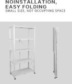 5-Tier Foldable Storage Shelf with Wheels - Metal Collapsible Shelving Unit Display, Rolling Cart for Books Kitchen Storage Shelves, Pantry & Closet Organizer，No assembly required - Image 4