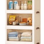 SKY-TOUCH 5 Layer Collapsible Storage Bins, Stackable Plastic Storage Cabinet with Wheels, Dual Opening Storage Box with Magnetic Doors for Home, Living Room, Office, Closet, 60x36x176cm, White