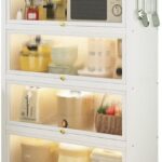 SKY-TOUCH 5 Layer Kitchen Storage Cabinets with Locking Wheels, Metal Cabinet with 4 Visual Drawer Doors Large Storage Space, for Kitchen>Home>Office - 144x80x32cm, White