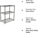 Amazon Basics 3-Shelf Narrow Storage Unit With Height Adjustable Shelves and Levelling Feet, 340 kgs Max Weight, Black, 34 cm D x 58.9 cm W x 76.2 cm H - Image 6
