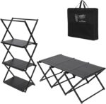 Crystalberry 2 in 1 Folding Shelf Storage Rack, 3-Tier Heavy Duty Foldable Metal Rack Storage Shelving Unit, Aluminum Alloy Organizer Shelves with Carry Bag for Kitchen Camping Picnic