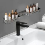Corner Shower Caddy, U Shaped Rotating Wall Mounted Corner Shelf, Stainless Steel Punching Free Bathroom Storage Shelves, Foldable Kitchen Counter Organizer, Dark Grey, 2 Pack - Image 6