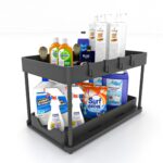 Qunix 1 Pc Under Sink Organiser│ Multi-Purpose Storage Cabinet Organiser For Kitchen & Bathroom│Space Saver 2-Tier Sliding Rack For Workspace│Compactable Nonslip Stand For Laundry With 4 Hooks【Black】 - Image 8