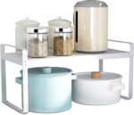 U-HOOME Expandable Kitchen Cabinet Organizer Shelf, Spice Rack Organizer for Cabinet and Countertop, 2 Tier Metal Adjustable Storage Shelves for Kitchen Pantry Cupboard Pantry Storage (White)