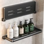 Folding Wall Shelf for Bathroom – 2-Tier Foldable Metal Floating Shelves with 90° Fold-Up Design, Wall Mounted Drop-Down Shelves for RV, Laundry Room, Toilet, Waterproof Durable Storage (2Pack,Black) - Image 2