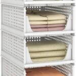 GGEROU Stackable Plastic Storage Basket for Closet,Foldable Clothes Organizer Storage Drawer Shelf Container,Closet Organizers and Storage Bins for Wardrobe Cupboard Kitchen Bathroom Office (4 Pcs)