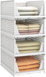GGEROU Stackable Plastic Storage Basket for Closet,Foldable Clothes Organizer Storage Drawer Shelf Container,Closet Organizers and Storage Bins for Wardrobe Cupboard Kitchen Bathroom Office (4 Pcs)