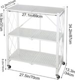 3-Tier Foldable Shelving Unit Bookshelf with Wheels, Kitchen Island Trolley Storage Rack Microwave Oven Shelf Unit Cart for Home Kitchen - Image 2