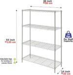 CamelTough Wire Rack 4 Shelf Adjustable Storage Rack, Heavy Duty Shelving Unit for Pantry, Laundry, Bathroom, Kitchen, 600Lbs Capacity, White, 90L X 35W X 135H cm, HTC-WR603 - Image 3