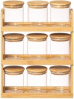 Bamboo Spice Rack with 9 Glass Jars & Airtight Wooden Lids – 3-Tier Kitchen Organizer for Spices, Herbs, Dry Fruits & Condiments – Countertop Storage Shelf for Home Kitchen - Image 4