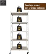 Sulfar 5-Tier Foldable Metal Storage Shelf with Caster Wheels | Heavy-Duty Kitchen & Home Organizer Rack – White (1pc) - Image 4