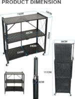 3-Tier Foldable Storage Shelf with Wheels - Metal Collapsible Shelving Unit Display, Rolling Cart for Books Kitchen Storage Shelves, Pantry & Closet Organizer，No assembly required White Color - Image 2