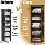 5-Shelf Hanging Closet Organiser, Brown, Sturdy Metal Frame, 88.9cm Height, with 6 Side Pockets for Clothes, Shoes and Accessories Storage - Image 8