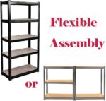 Foldable and Expandable Metal Shelf Unit for Home & Garage 180x90x40cm 5-Tier MDF Board Storage Rack Easy Assembly Sturdy & Stylish Black Design. - Image 6